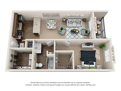 Floor plan A1 Mill on Price - One Bedroom, One Bathroom