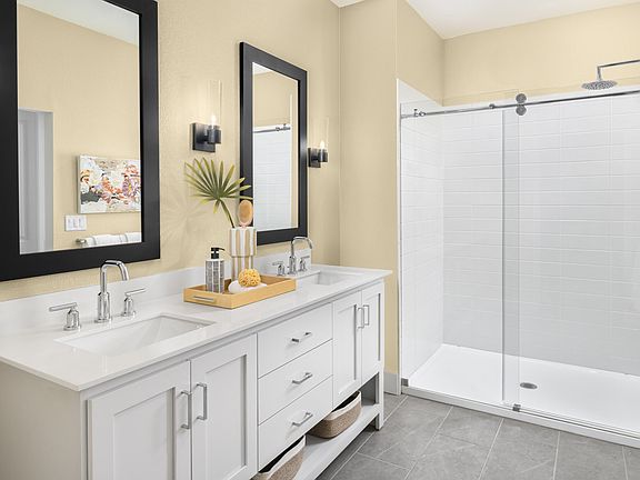 Primary bath with glass shower enclosure
