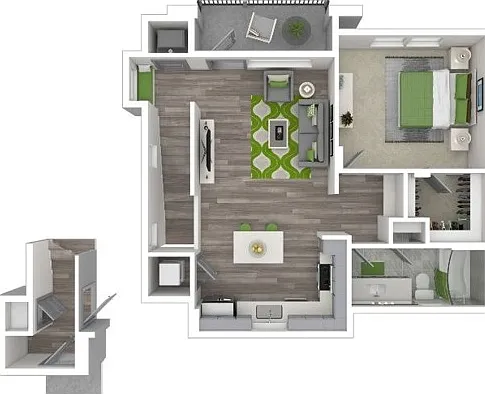 The INSPIRATION |ONE BEDROOM, ONE BATH CARRIAGE HOME, 909 TOTAL SF WITH BALCONY/PATIO The INSPIRATION |ONE BEDROOM, ONE BATH CARRIAGE HOME, 909 TOTAL SF WITH BALCONY/PATIO
