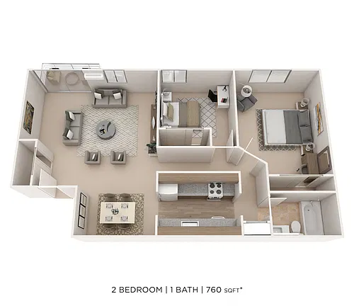 Floor plan Two Bedroom - 760 sqft