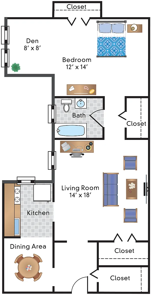 Floor plan 1 Bedroom Den 08 Tier