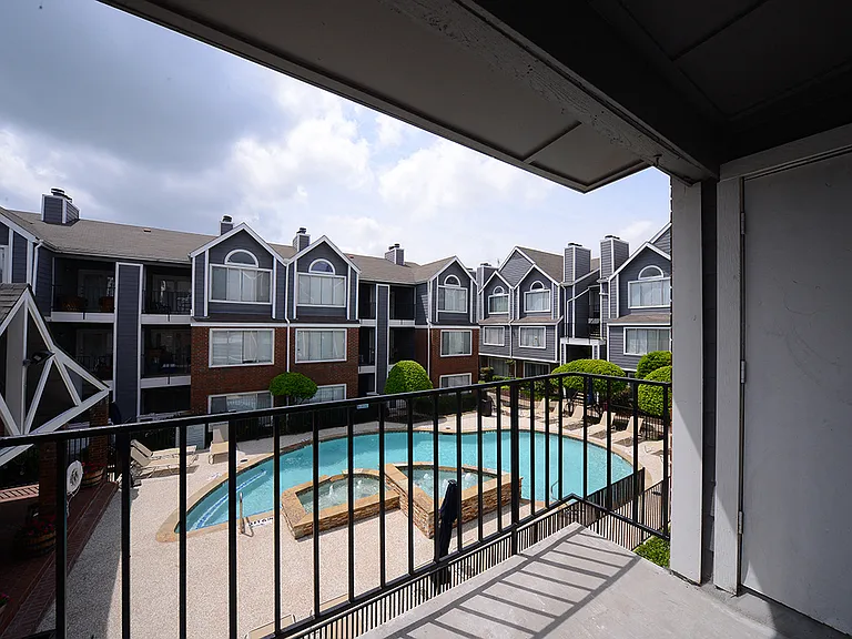 The Trellis at Lake Highlands balcony near pool
