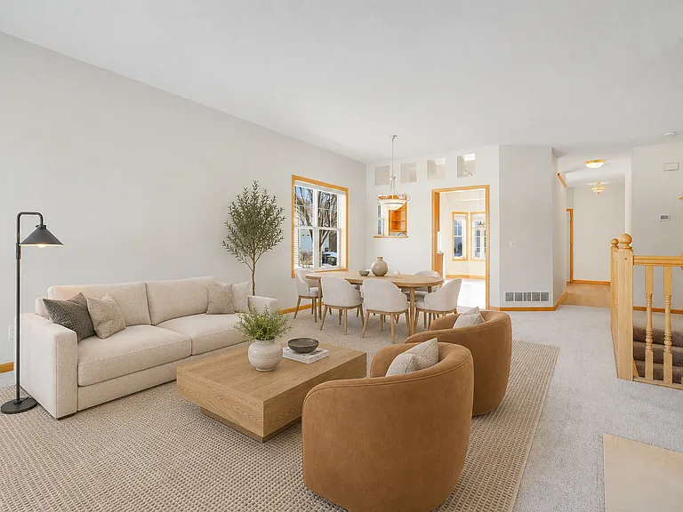 Large open living room/dining room off of the kitchen
