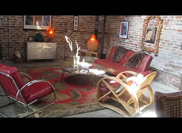 Cozy retro mid century furniture living room.