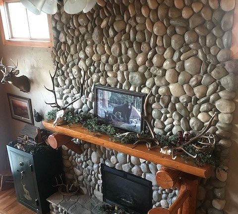 View of fire place from loft