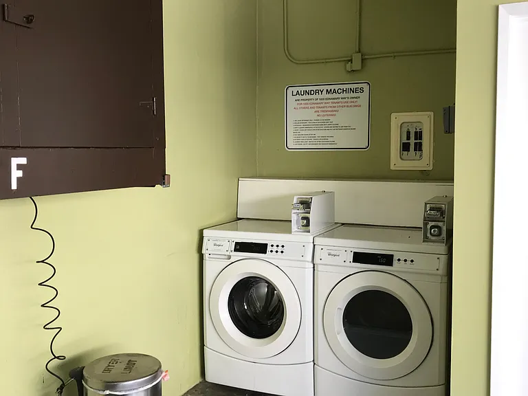 Coin-operated washer and dryer are available in the covered carport area.