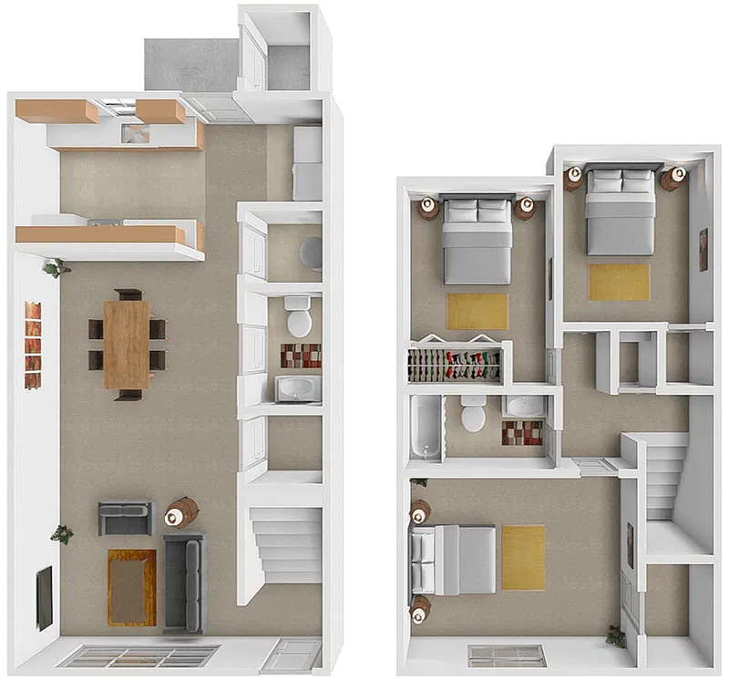Floor plan 3 Bedroom 1.5 Bath Townhouse