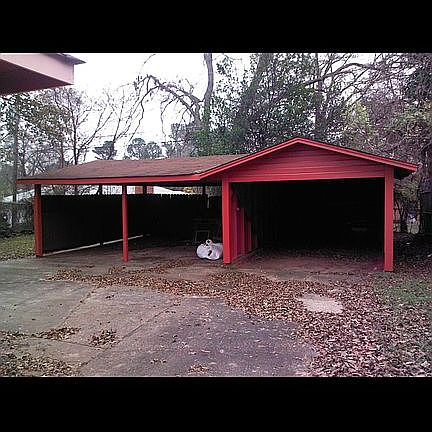 Car garage and  patio area