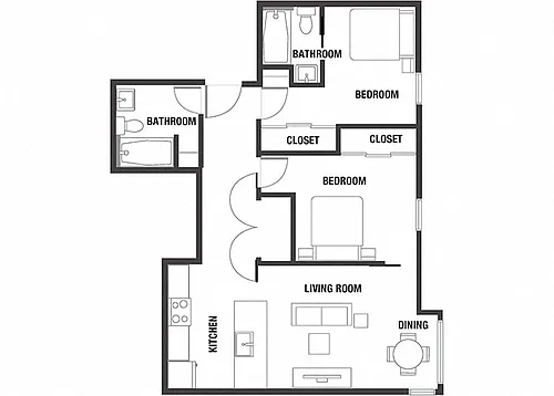 Floor plan 2BD x 2BA