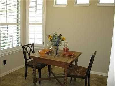 bay window with plantation shutters