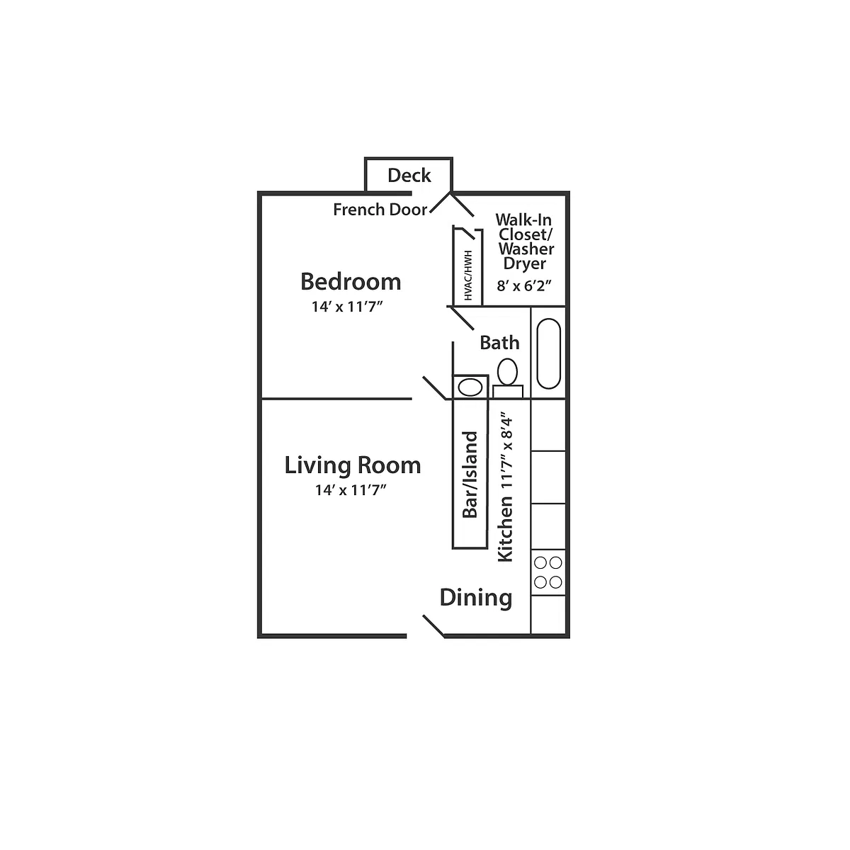 Floor plan 1 Bedroom 1 Bath