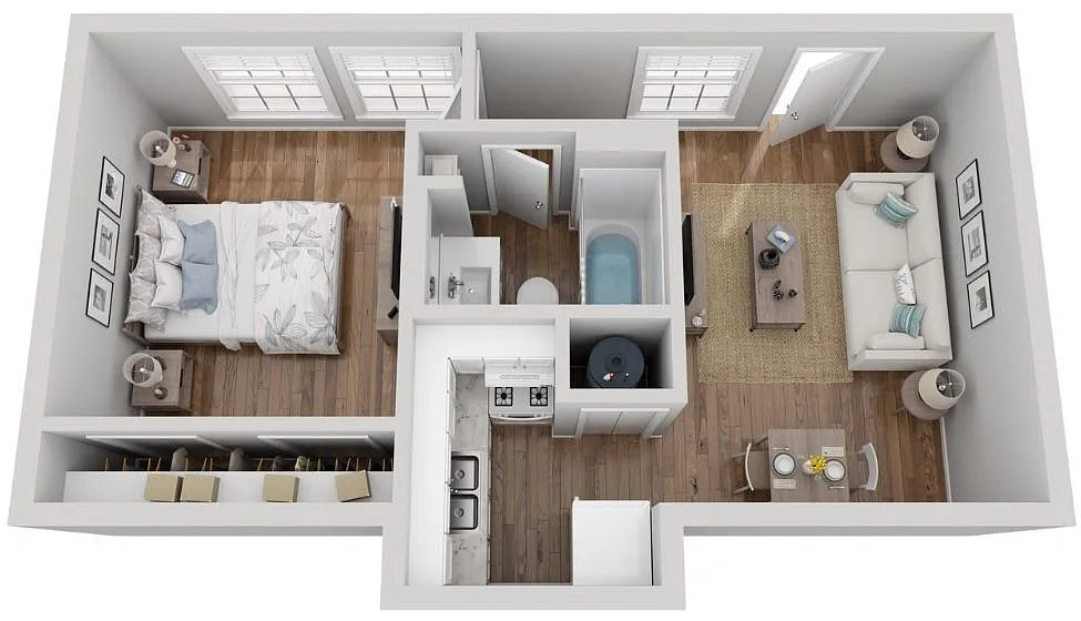 Floor plan 1B/1BA Oak