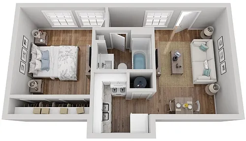 Floor plan 1B/1BA Oak