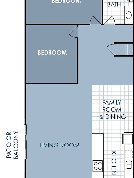 2 Bedroom 1 Bathroom Floorplan Diagram