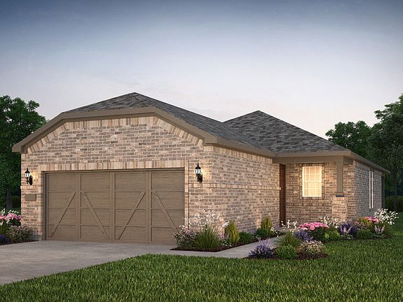 The Alpine, a one-story home with 2-car garage, shown with home exterior LS202