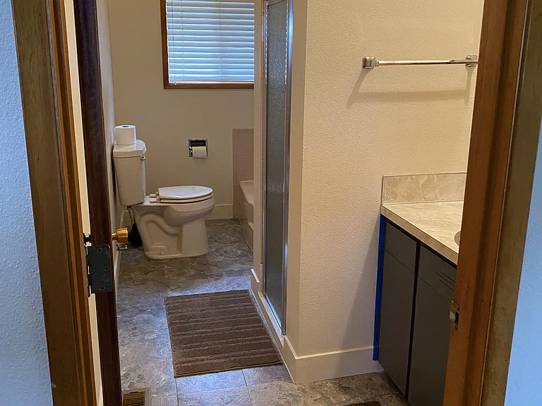 Hall bathroom with bathtub and separate shower