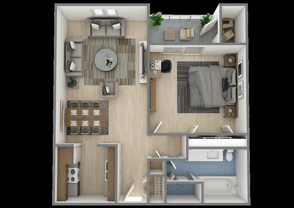 Floor plan 1 bedroom, 1 bathroom
