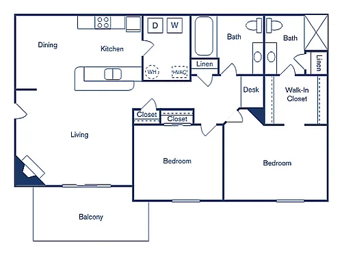 Floor plan 2 Bedroom, 2 Bath (1,007 sqft)