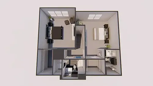 Floor plan 1246 SF - 2 Bed 2 Bath Tri-Loft