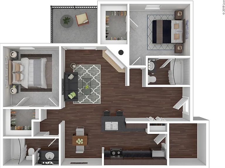 2 Bedroom 2 Bath: Beds - 2: Baths - 2: SqFt Range - 1042 to 1042