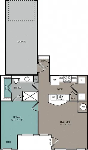 Floor plan THA1L 1B Lower Townhome 1C Garage