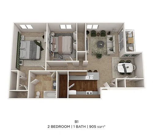 Floor plan Two Bedroom - 905 SqFt