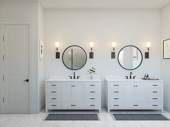 Primary bath with freestanding vanity