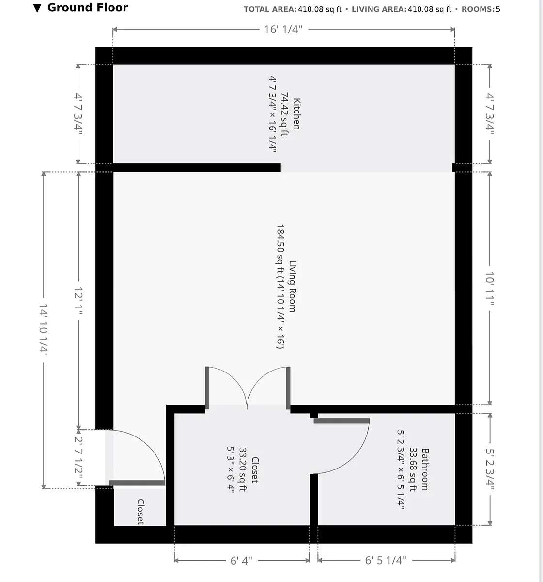 Floor plan Studio with Eat-in Kitchen