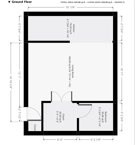 Floor plan Studio with Eat-in Kitchen