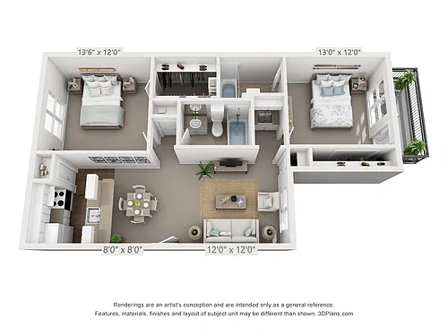 Floor plan 2 Bedroom, 2 Bath