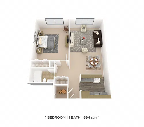 Floor plan One Bedroom- 694 sqft