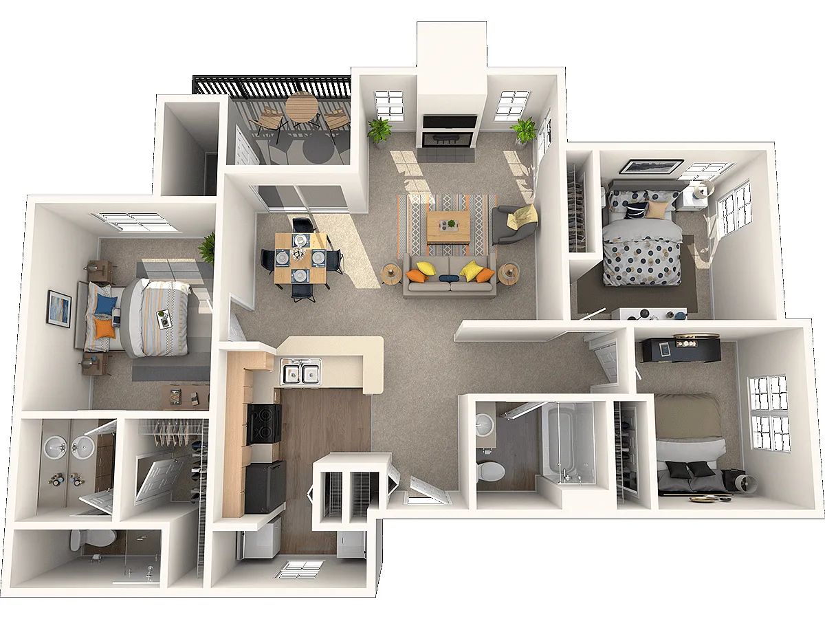 Floor plan Three Bedroom Two Bath (Plan D)