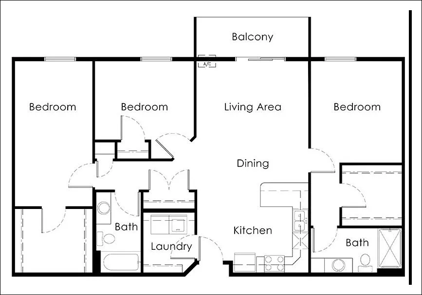 Floor plan 3 Bed / 2 Bath 1336 sq ft 1st Floor