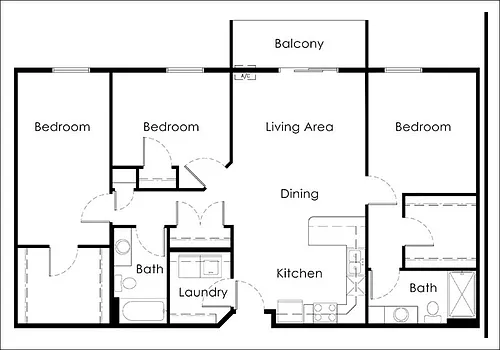 Floor plan 3 Bed / 2 Bath 1336 sq ft 2nd Floor