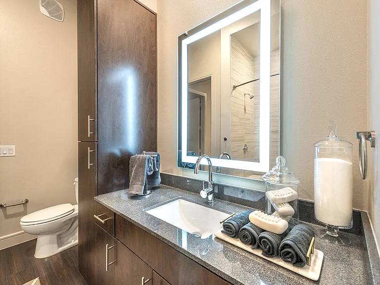 Bathrooms with modern finishes and ideal lighting
