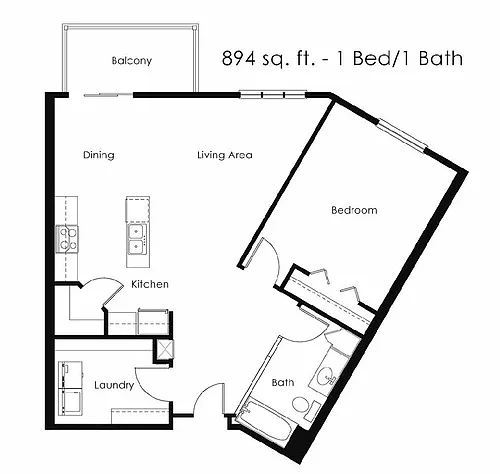 Floor plan 1 Bed 1 Bath | 894 sqft