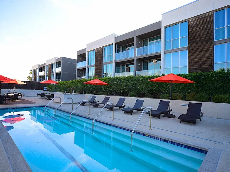 Swimming pool and great sun deck at 12th Street Lofts in National City, California.