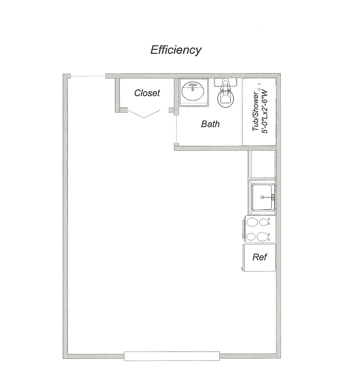 Floor plan Studio Efficiency Plank Flooring