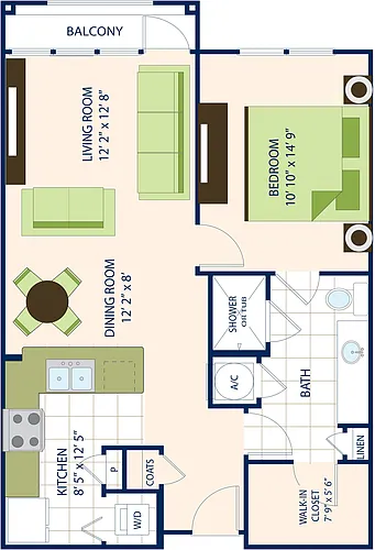 Floor plan One Bedroom One Bath (811 SF)