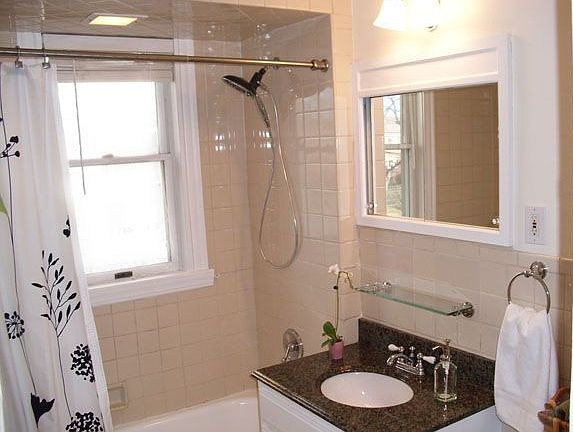 Bathroom with granite vanity top and porcelain sink