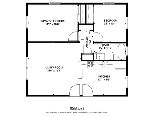 Floor plan 2 Bedroom - 1 Bath 3rd Floor
