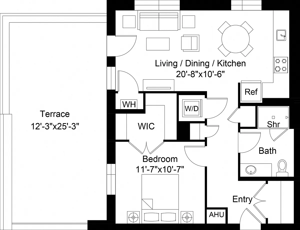 Floor plan 1 Bed/1 Bath-A19