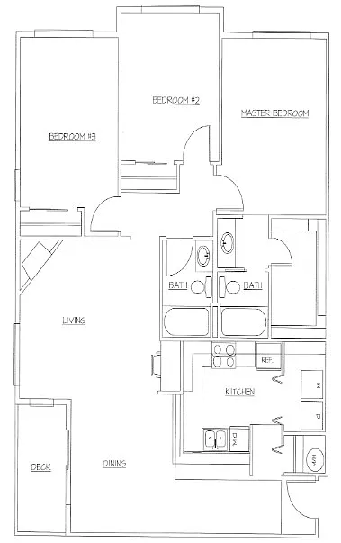 Floor plan 3 Bedroom 2 Bath (H)