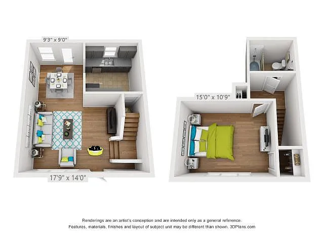 Floor plan 1 bed/1 bath townhome
