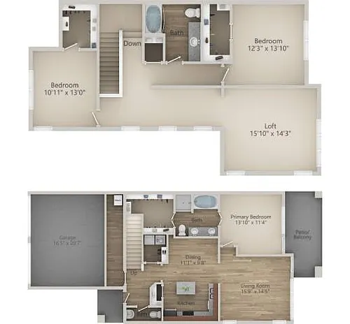 Floor plan 3 BR 2.5 Bath Townhouse (1869 sq ft)