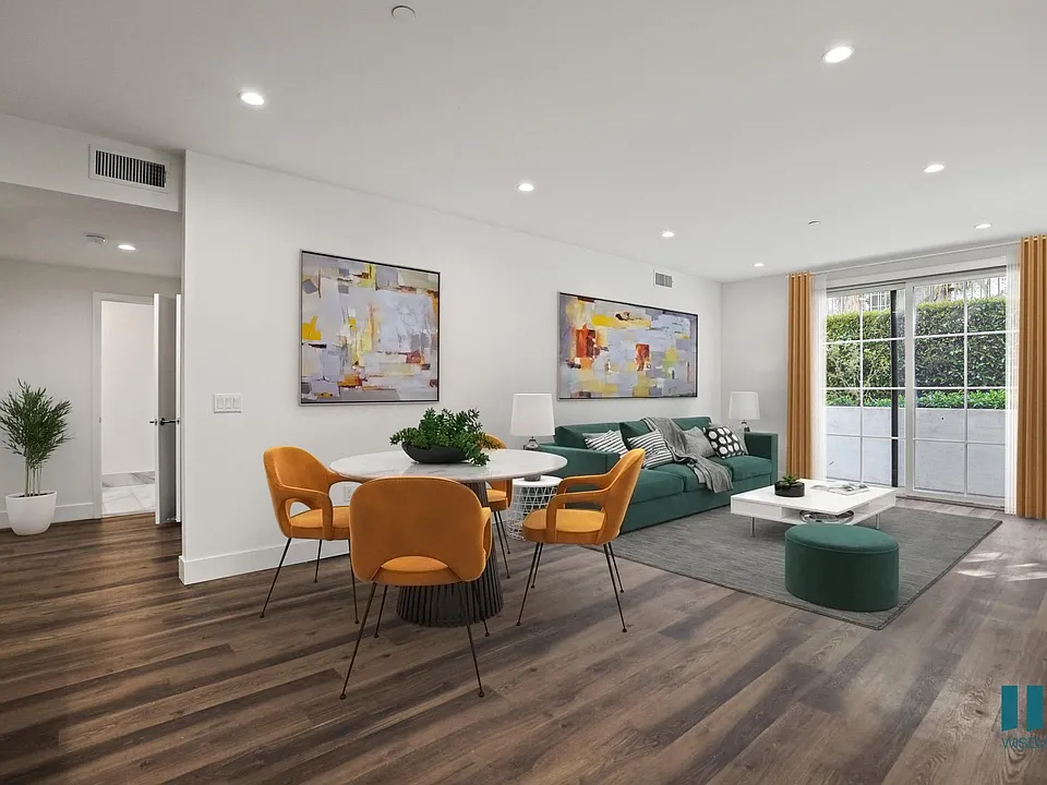 Open-Concept Dining and Living Room with Patio and Large-Size Windows