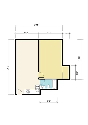 Floor plan 1 bd 1 bath