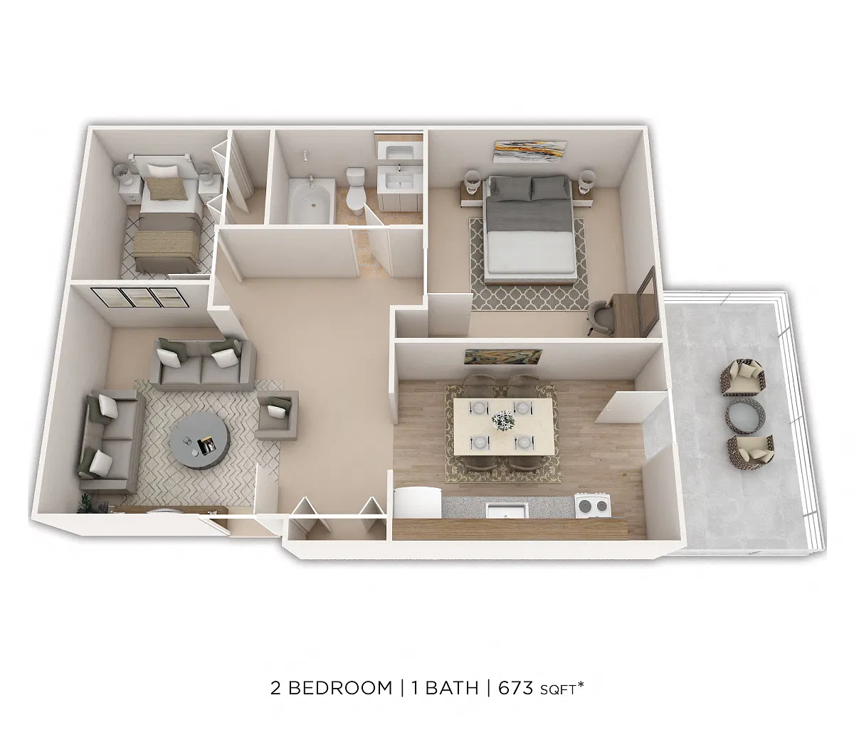Floor plan One Bedroom w/ Den- 673 sqft