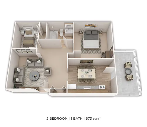 Floor plan One Bedroom w/ Den- 673 sqft