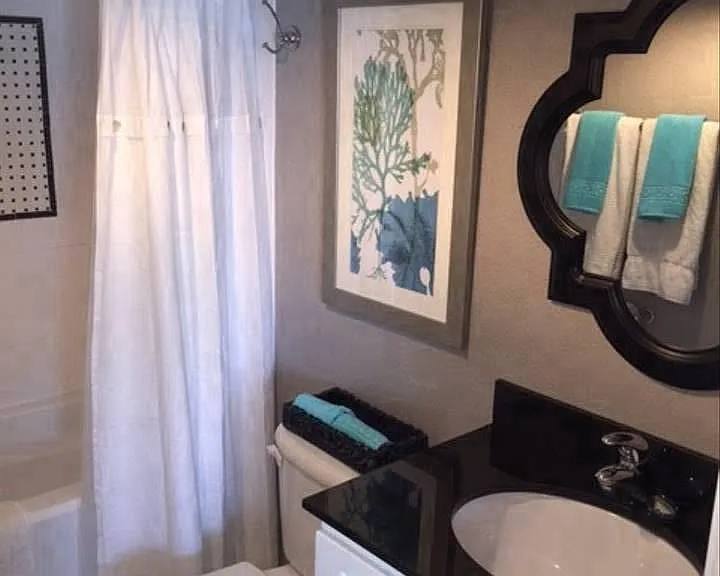 Updated shower-tub combo, granite counters